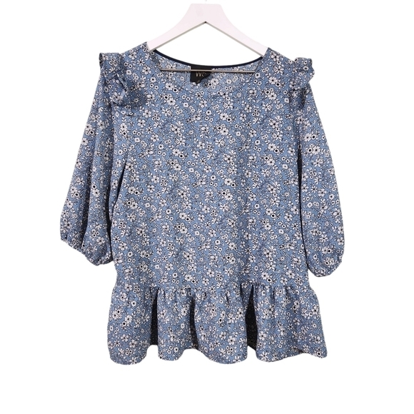 W5 Anthropologie Top sz XL Blue Ruffled Balloon Sleeve Cottagecore - Picture 1 of 4